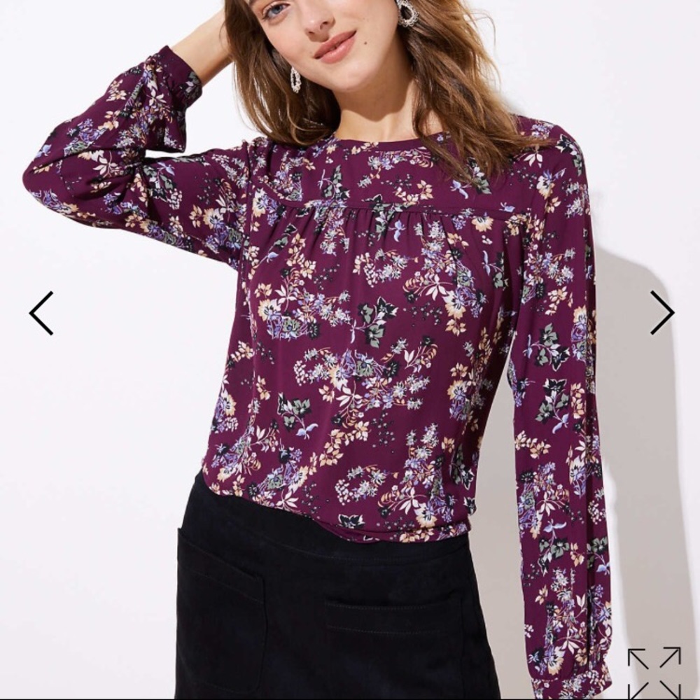 NWT LOFT Primrose Velvet Trim Mixed Media Top
